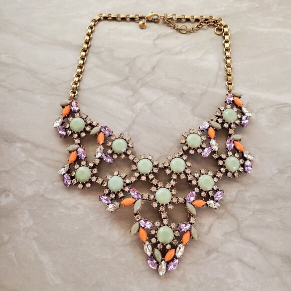 💖 J.Crew RARE HTF Antique Rhinestone Crystal Cluster Statement Necklace 💖 - Picture 1 of 16